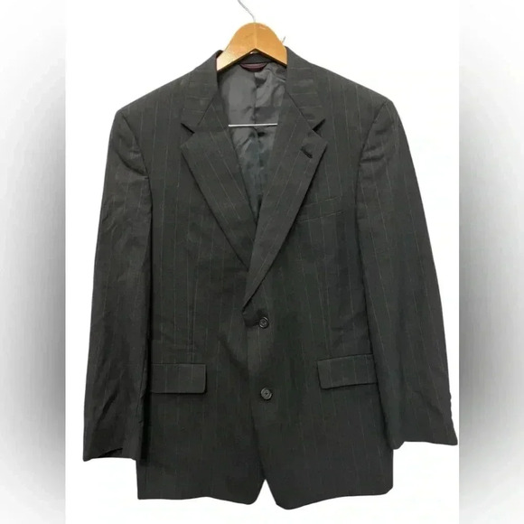 VINTAGE Hart Schaffner Marx Jacket M Gray Pinstripe Wool Sport Coat Blazer - Picture 1 of 4